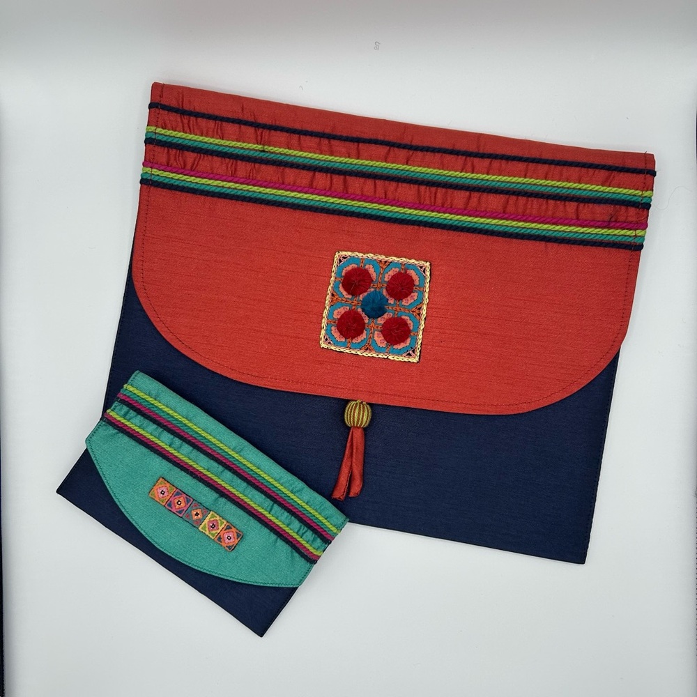 🔥🆕🔥 CRAFT LINK Fair Trade Embroidered Envelope Folder and Pouch Set